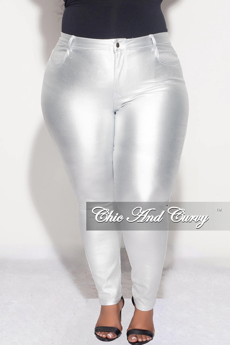 Final Sale Plus Size Pants in Metallic Silver Sporty Comfort