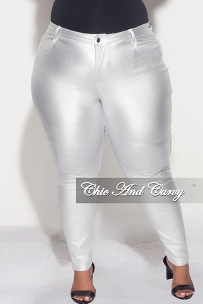 Structured fabric Final Sale Plus Size Pants in Metallic Silver