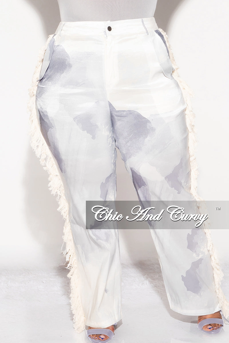 Final Sale Plus Size Pants with Fringe High Waist in Abstract Greys Comfortable Layering Comfy Texture