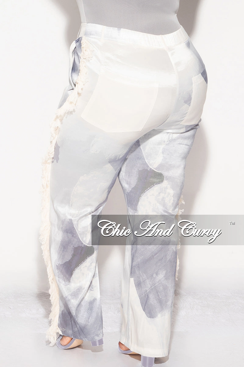 Final Sale Plus Size Pants with Fringe High Waist in Abstract Greys Shape Flex