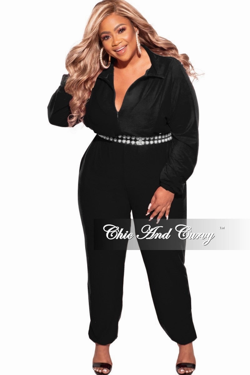 Adventure Ready Zip Pocket Final Sale Plus Size Parachute Jumpsuit in Black