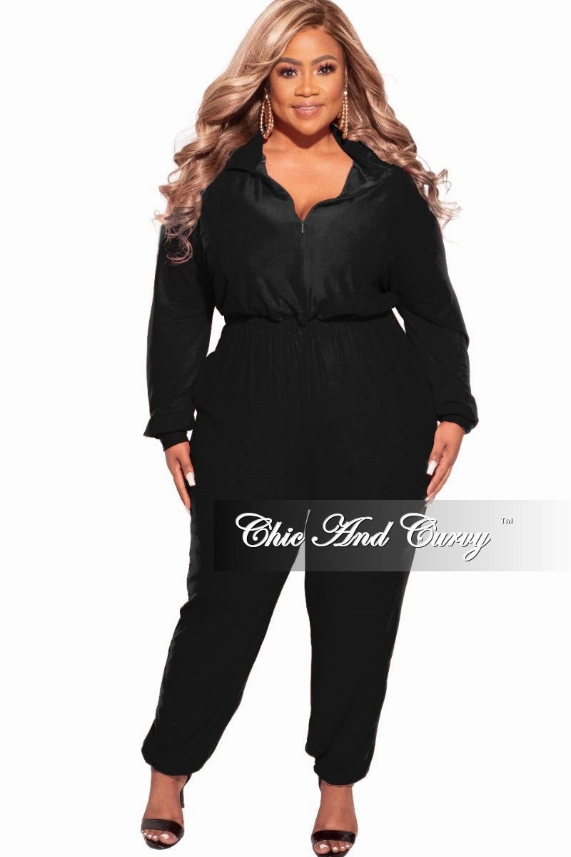Final Sale Plus Size Parachute Jumpsuit in Black Work Comfort NonRestrictiveCut