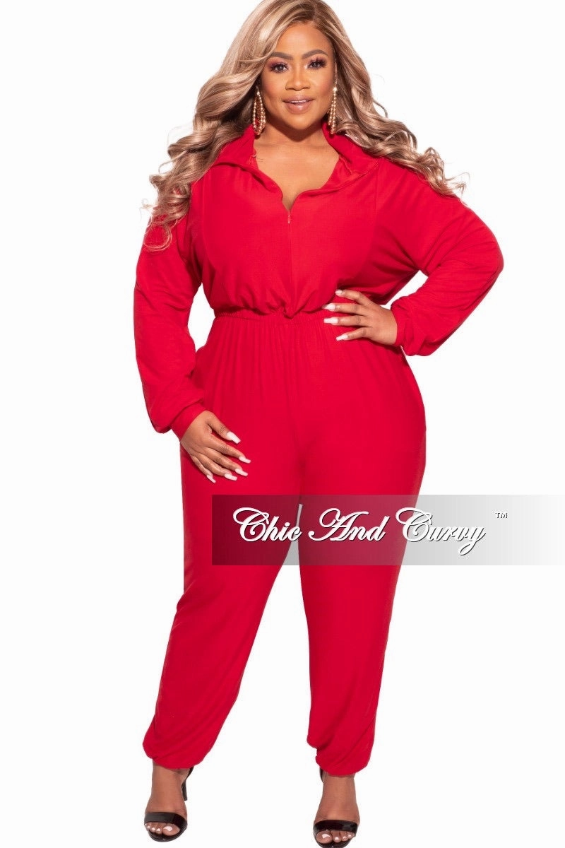 Soft Lines Final Sale Plus Size Parachute Jumpsuit in Red