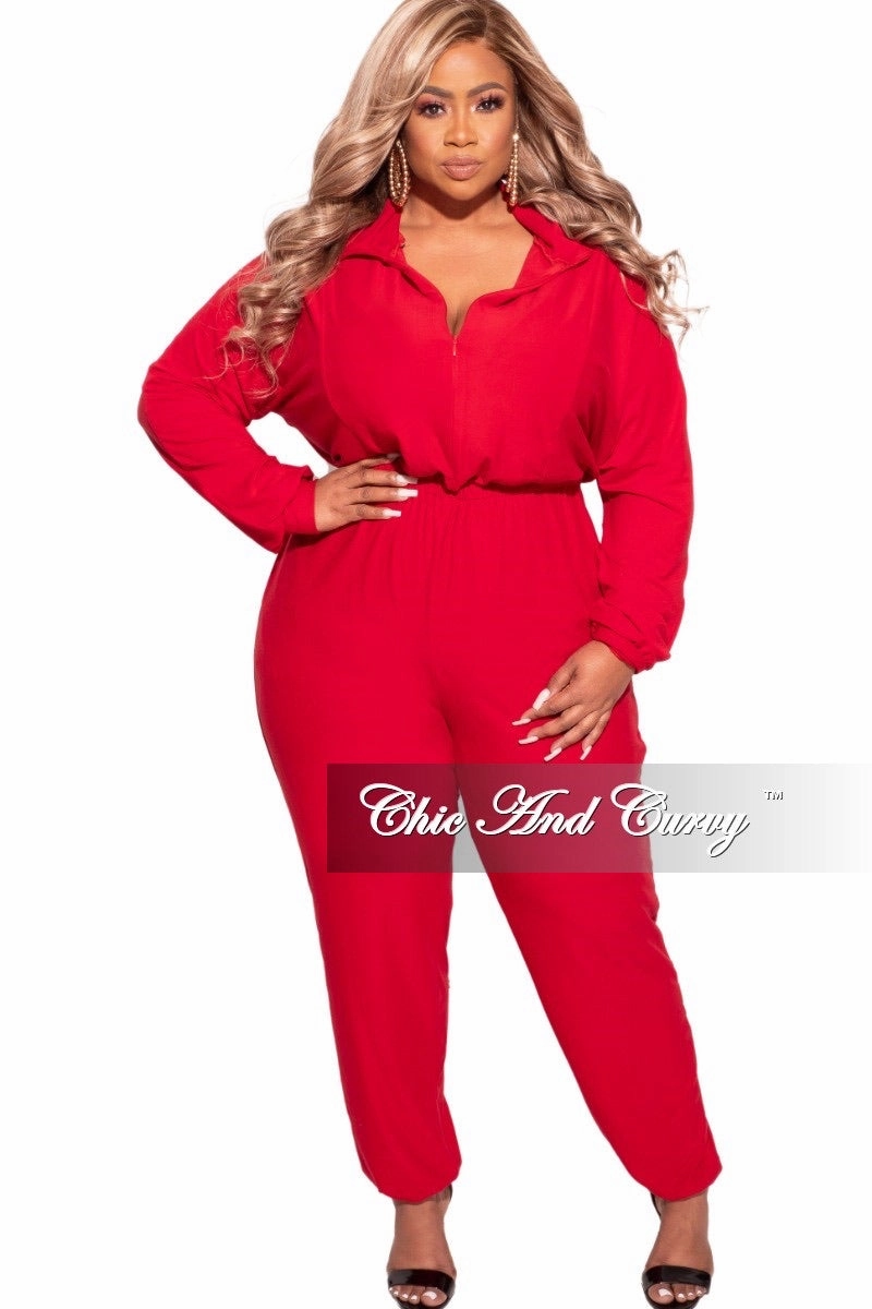 Final Sale Plus Size Parachute Jumpsuit in Red Perfect Layer Work Flex