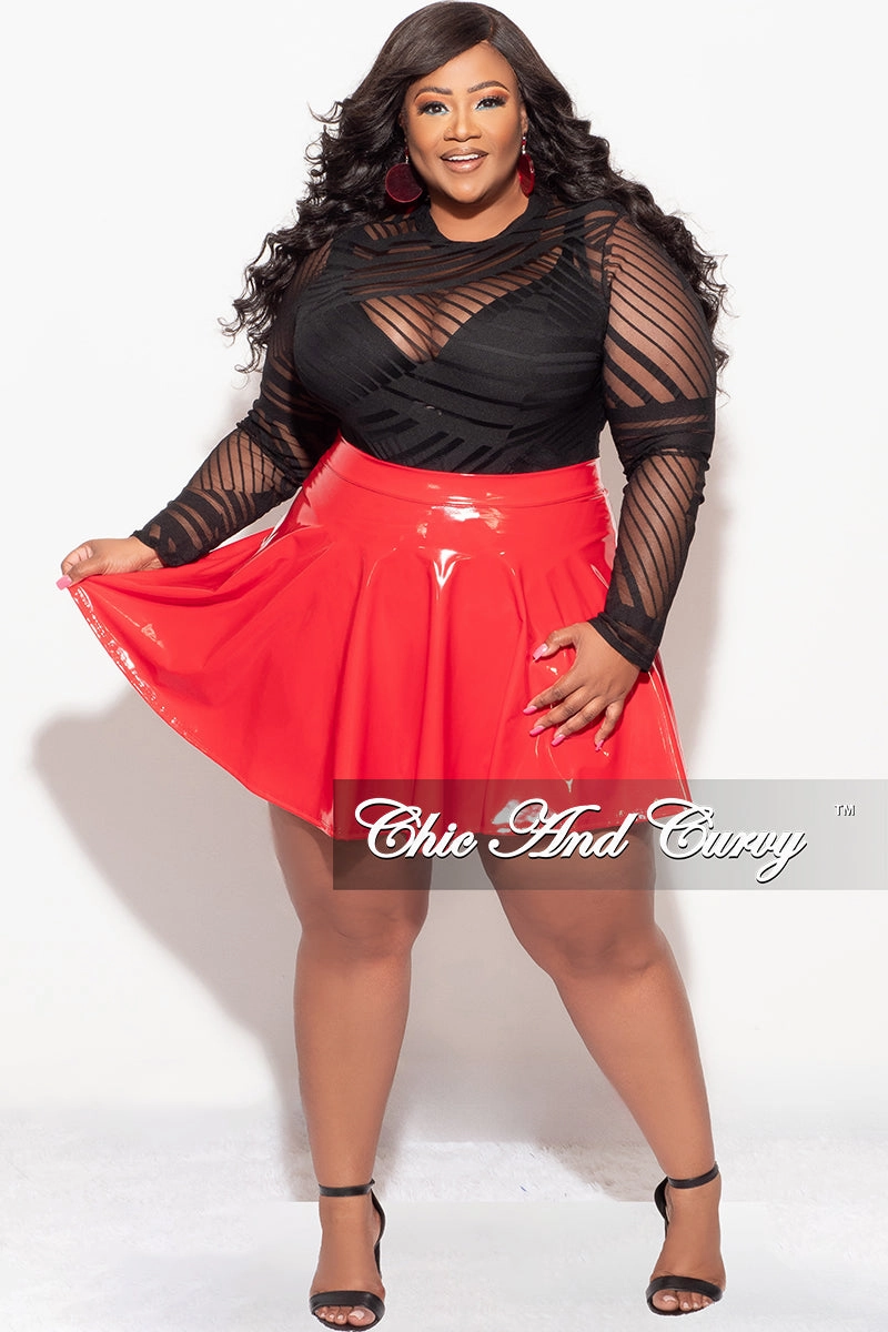 Ripstop Texture Practical Style Final Sale Plus Size Patent Leather Mini Skater Skirt in Red