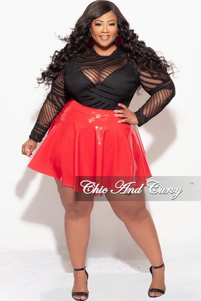 Dynamic Fit Tight Cut Final Sale Plus Size Patent Leather Mini Skater Skirt in Red