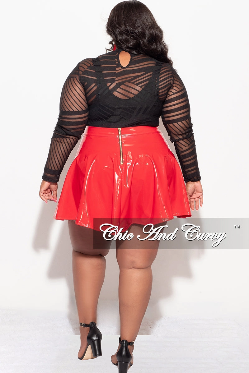 Final Sale Plus Size Patent Leather Mini Skater Skirt in Red Cozy Design
