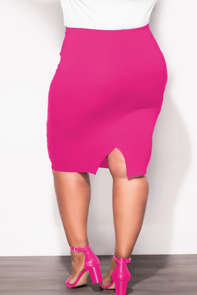 Minimal Comfort Smart Casual Final Sale Plus Size Pencil Skirt in Magenta