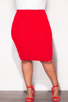 Final Sale Plus Size Pencil Skirt in Red Comfy Movement Fit