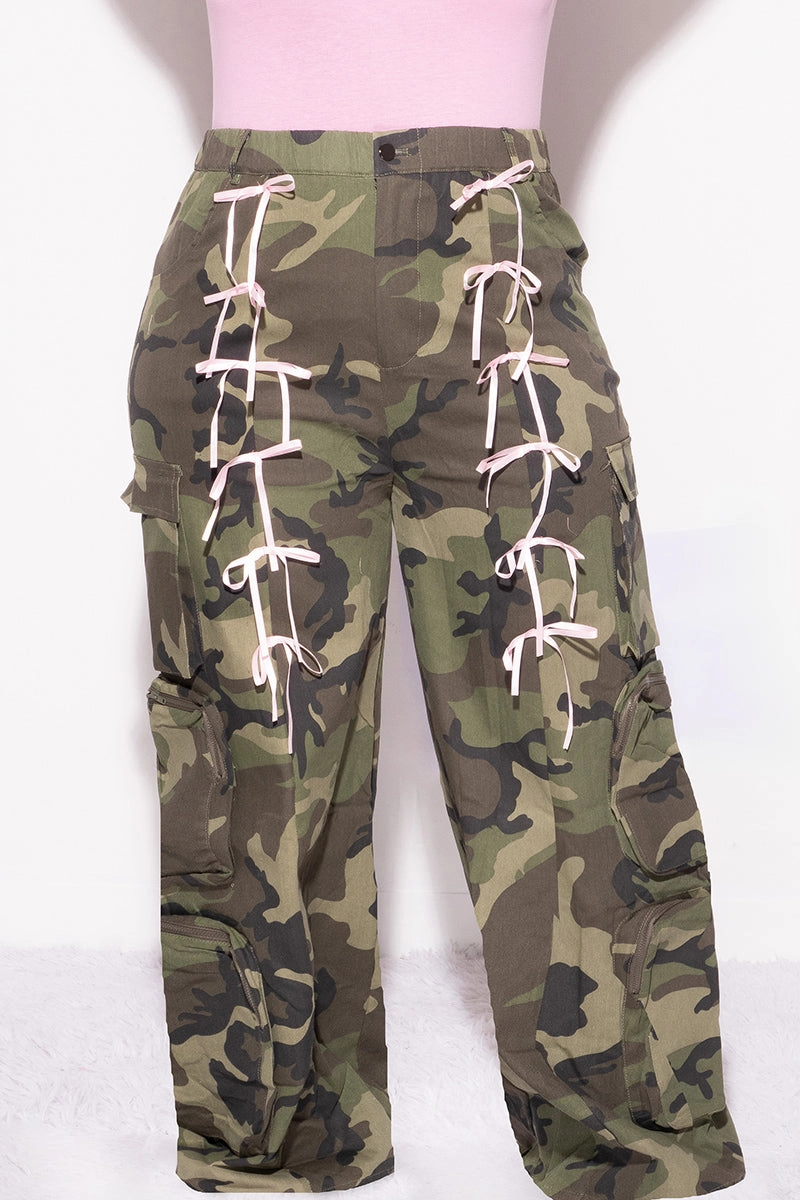 HypoallergenicFabric Final Sale Plus Size Pink Ribbon Cargo Pant in Camouflage Print