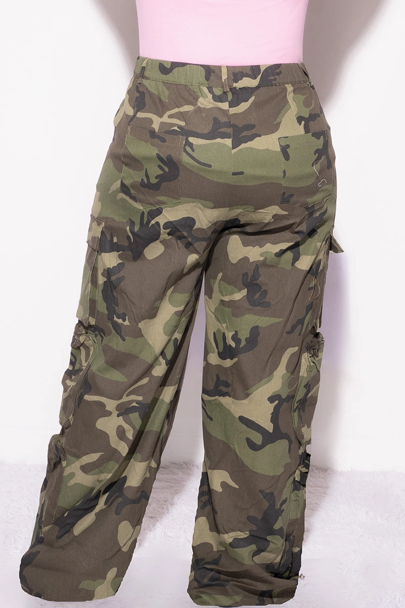 Final Sale Plus Size Pink Ribbon Cargo Pant in Camouflage Print Dark wash