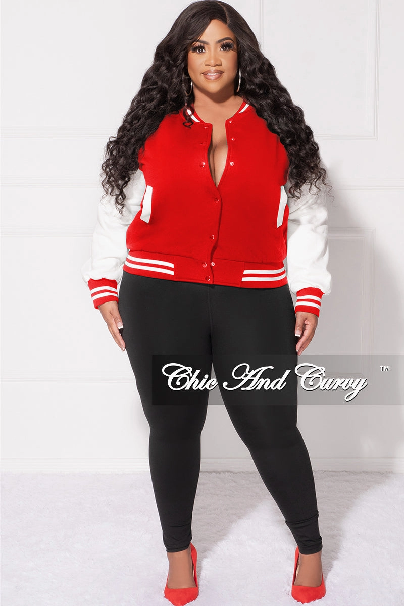 stain resistant coating Final Sale Plus Size Plain Varsity Jacket in Red and White
