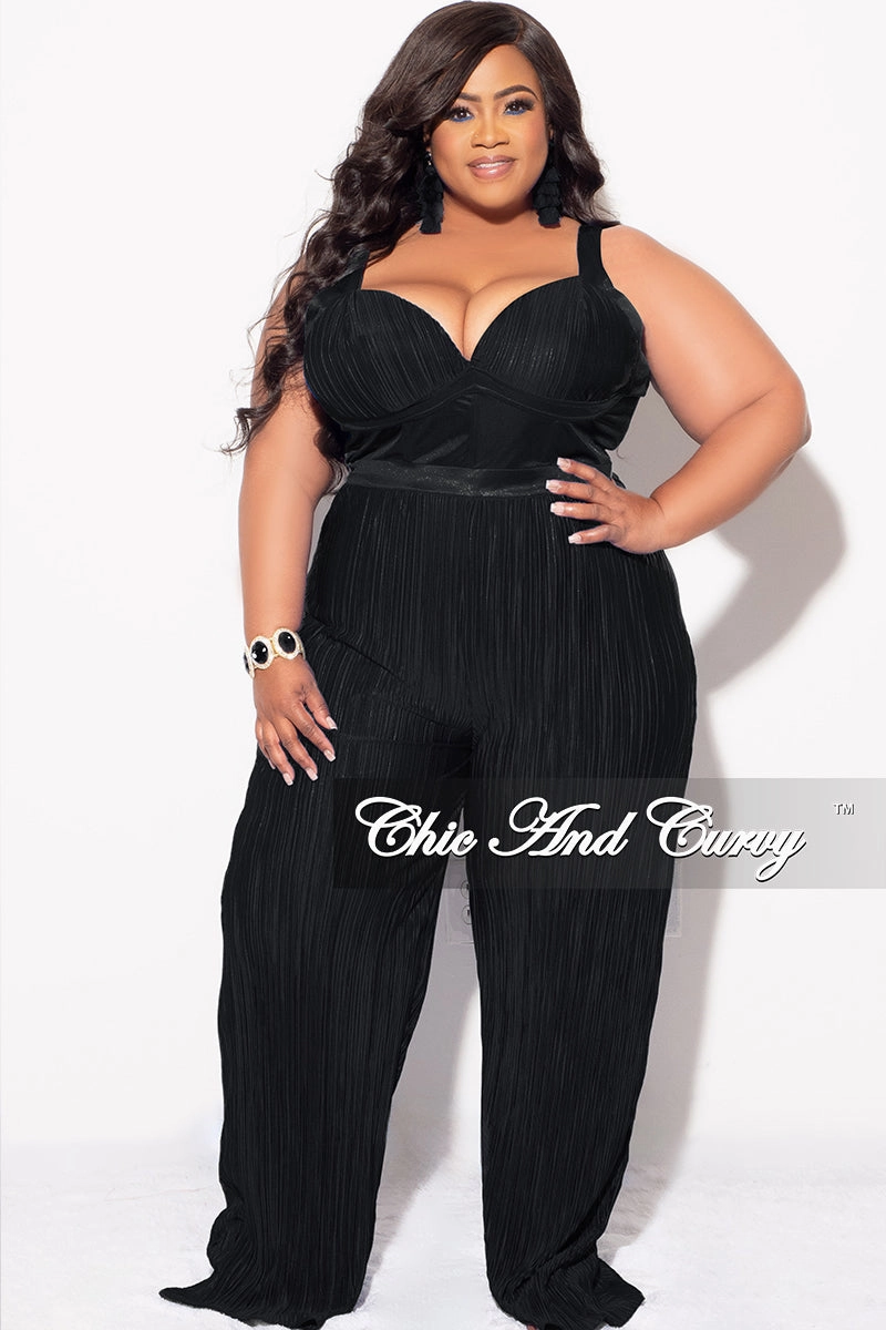 Final Sale Plus Size Pleated Jumpsuit in Black Hydrophobic coating Sleek Comfort Fit