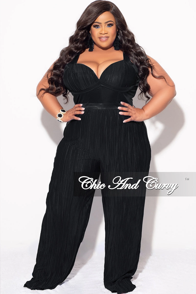 QuickDry Technology Garment Washed Finish Final Sale Plus Size Pleated Jumpsuit in Black