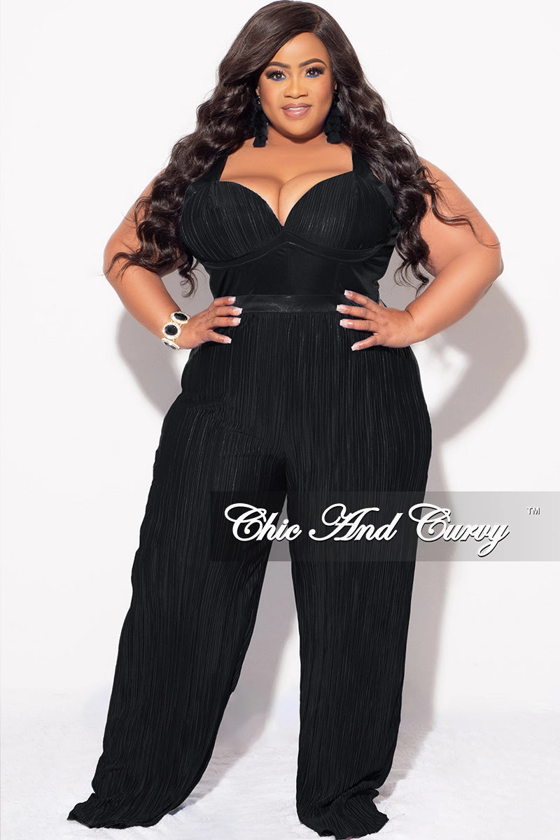 Drip Dry Fabric Sporty Appeal Final Sale Plus Size Pleated Jumpsuit in Black