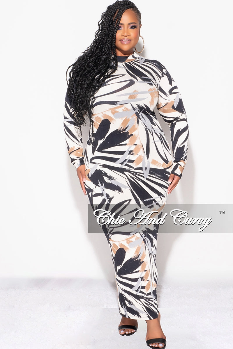 Final Sale Plus Size Reversible Bodycon Dress in  Black Brown and Tan Design Print High Density Weave