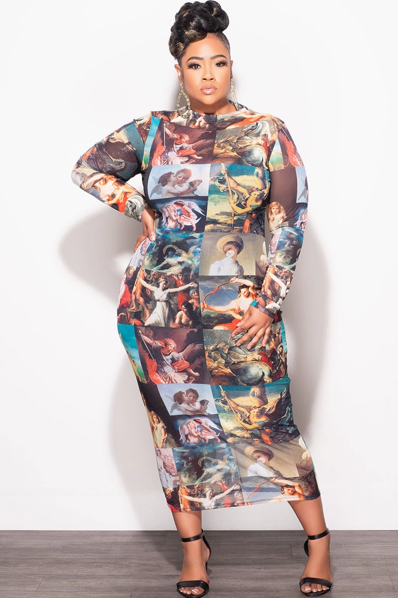 Final Sale Plus Size Reversible BodyCon In Mesh with Painting Print Utility Ready ReinforcedPockets