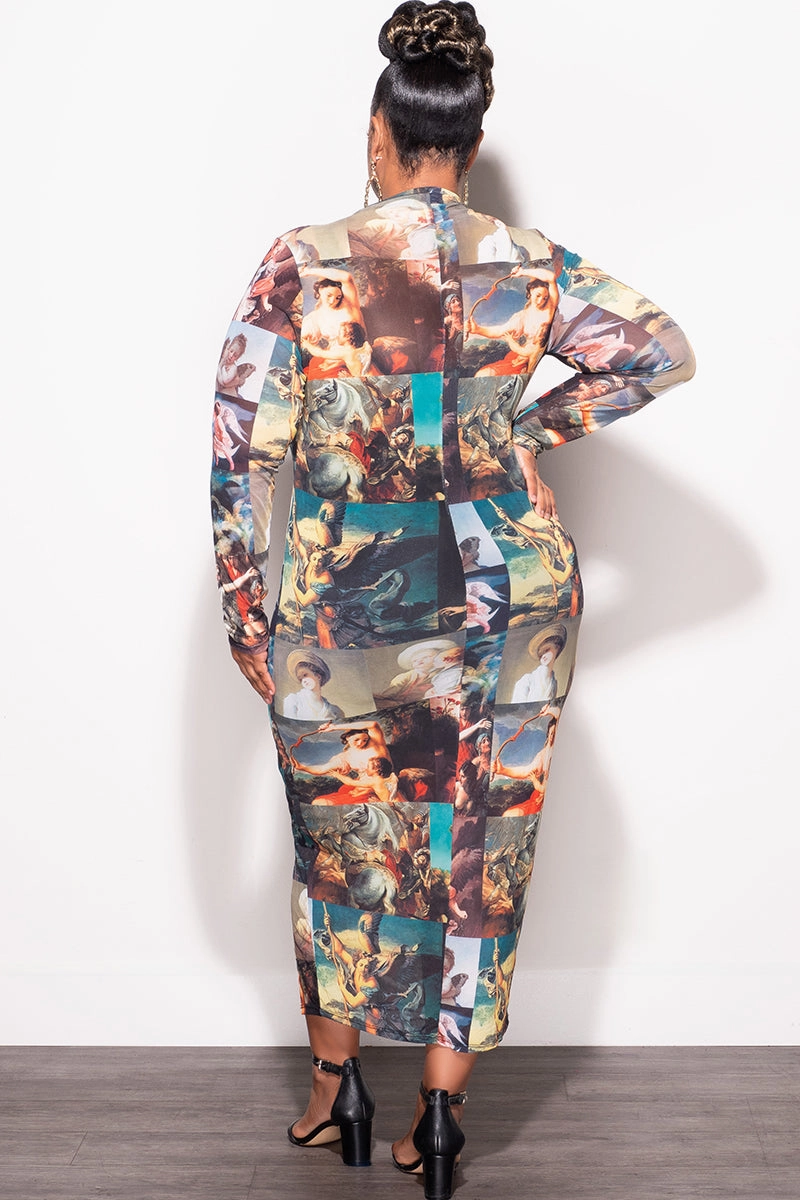 Organic Cotton Minimal Vibe Final Sale Plus Size Reversible BodyCon In Mesh with Painting Print