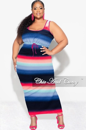 Final Sale Plus Size Ribbed 2pc Crop Drawstring Top and Pencil Skirt in Navy, Fuchsia , & Blue Minimalist Design