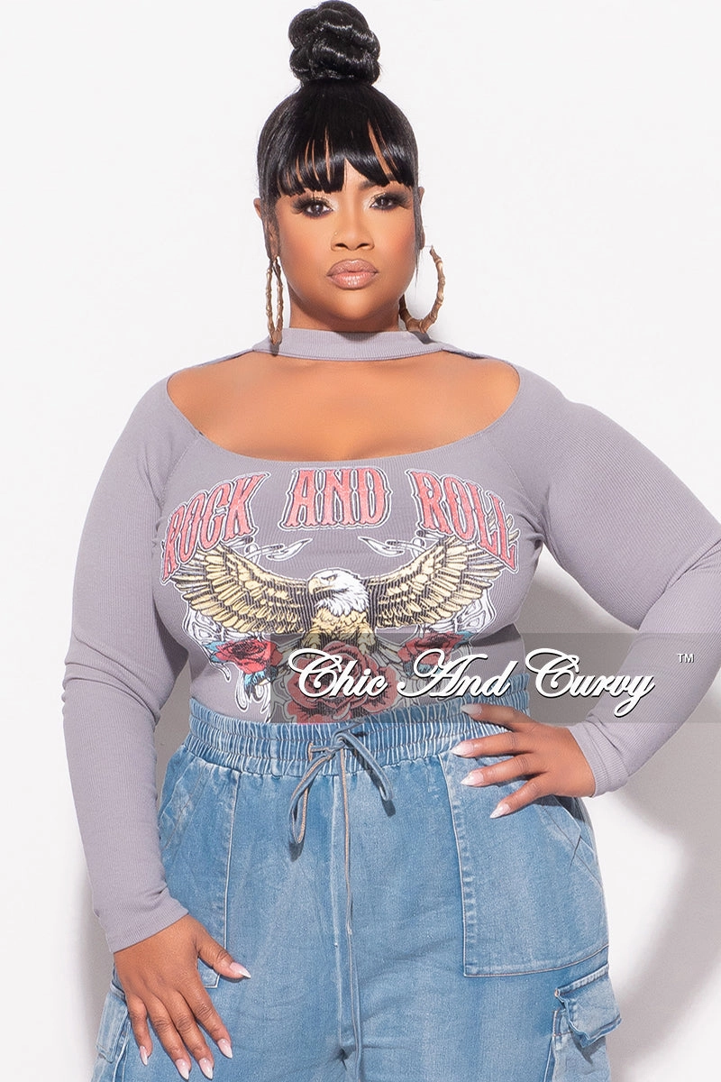 Final Sale Plus Size Ribbed Cutout Top in Grey Utility Pockets
