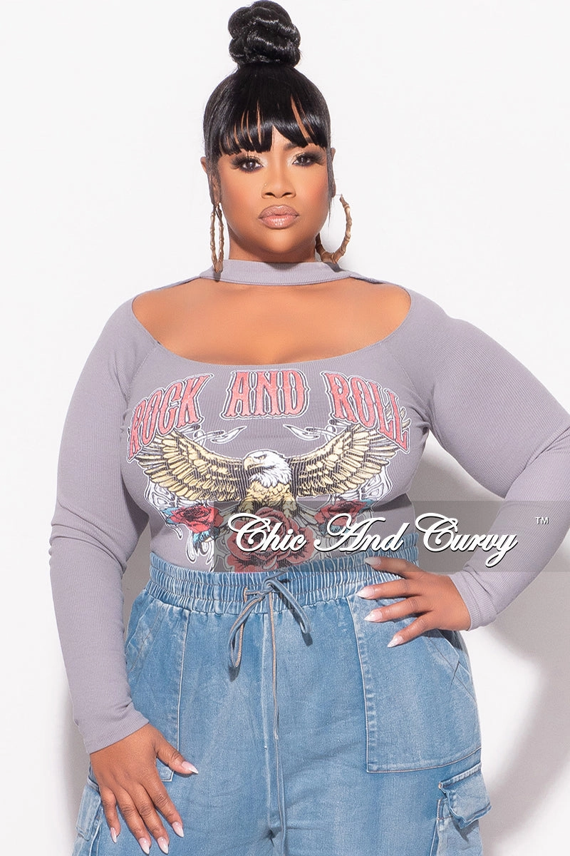 Final Sale Plus Size Ribbed Cutout Top in Grey Non Restrictive Cut