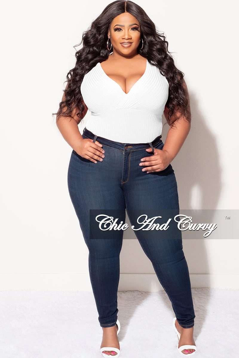 Final Sale Plus Size Ribbed Faux Wrap Sleeveless Bodysuit in Ivory Performance Gear