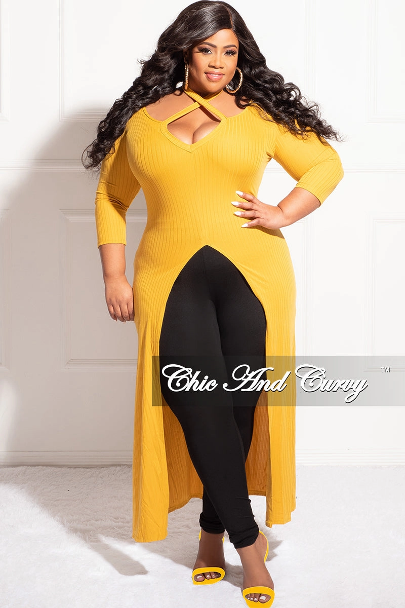Final Sale Plus Size Ribbed Long Tunic Top in Mustard TaglessComfort Soft and Cozy