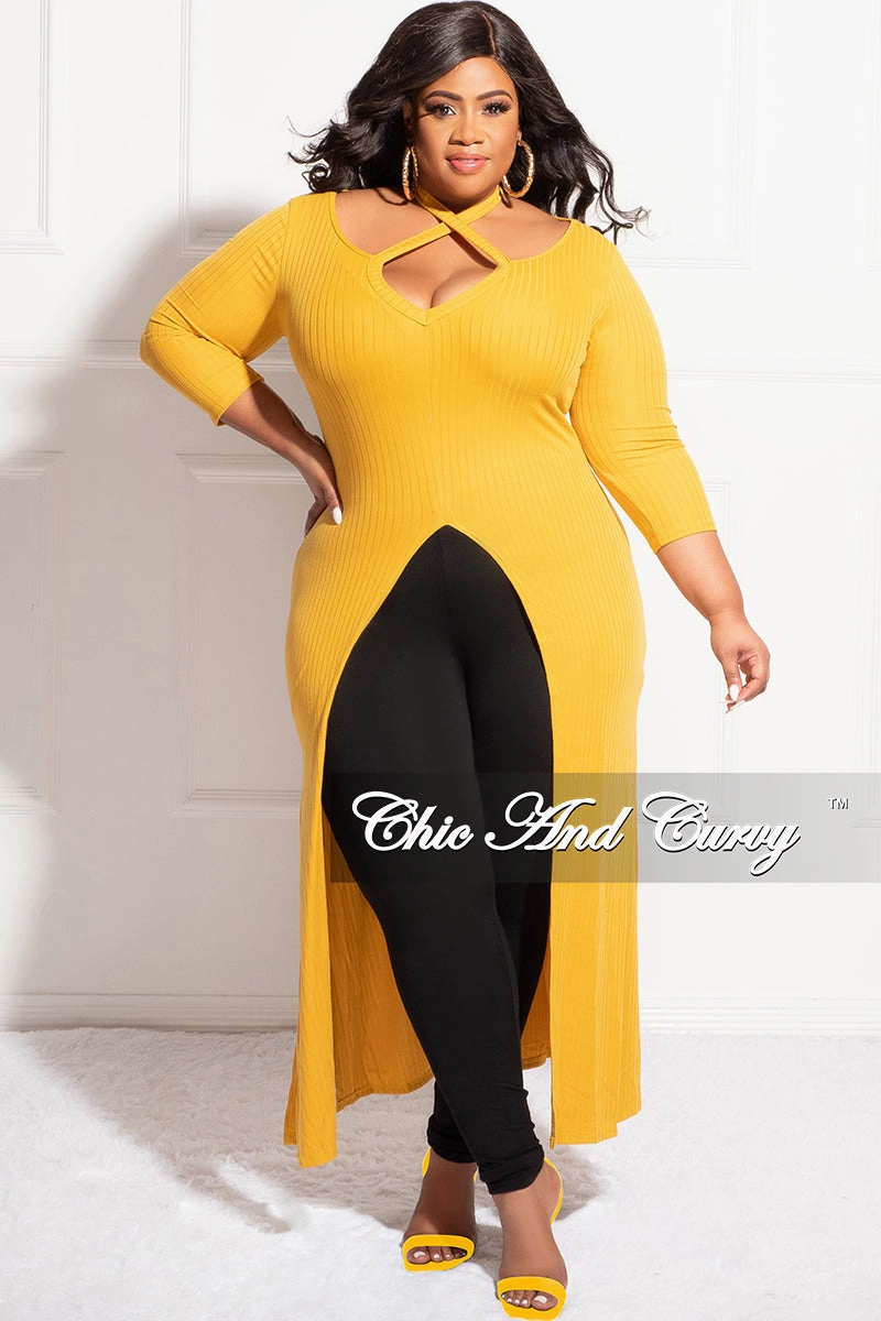 HighRiseWaist Final Sale Plus Size Ribbed Long Tunic Top in Mustard