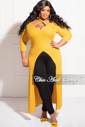Final Sale Plus Size Ribbed Long Tunic Top in Mustard TaglessComfort Soft and Cozy