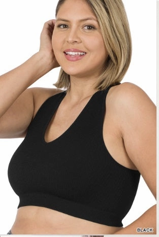 MachineWashable Final Sale Plus Size Ribbed Racerback Tank Top in Black