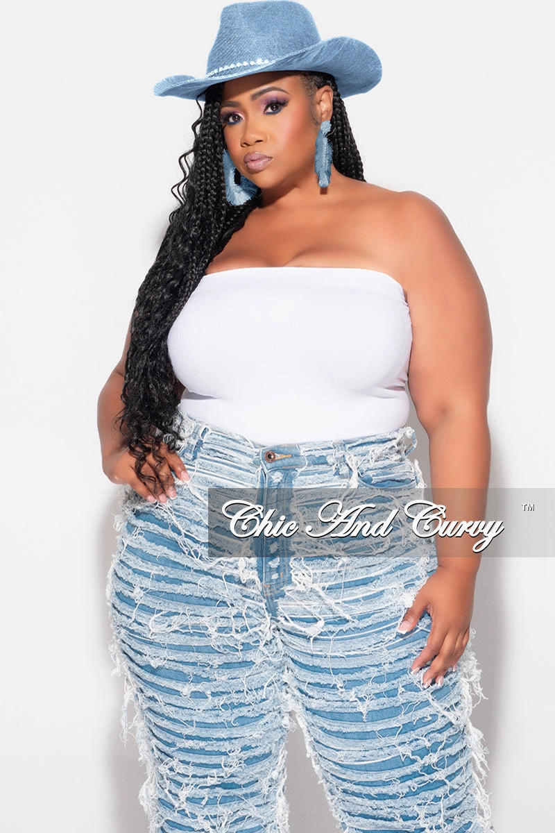 Final Sale Plus Size Ribbed Seamless Tube Top in White tech fabric