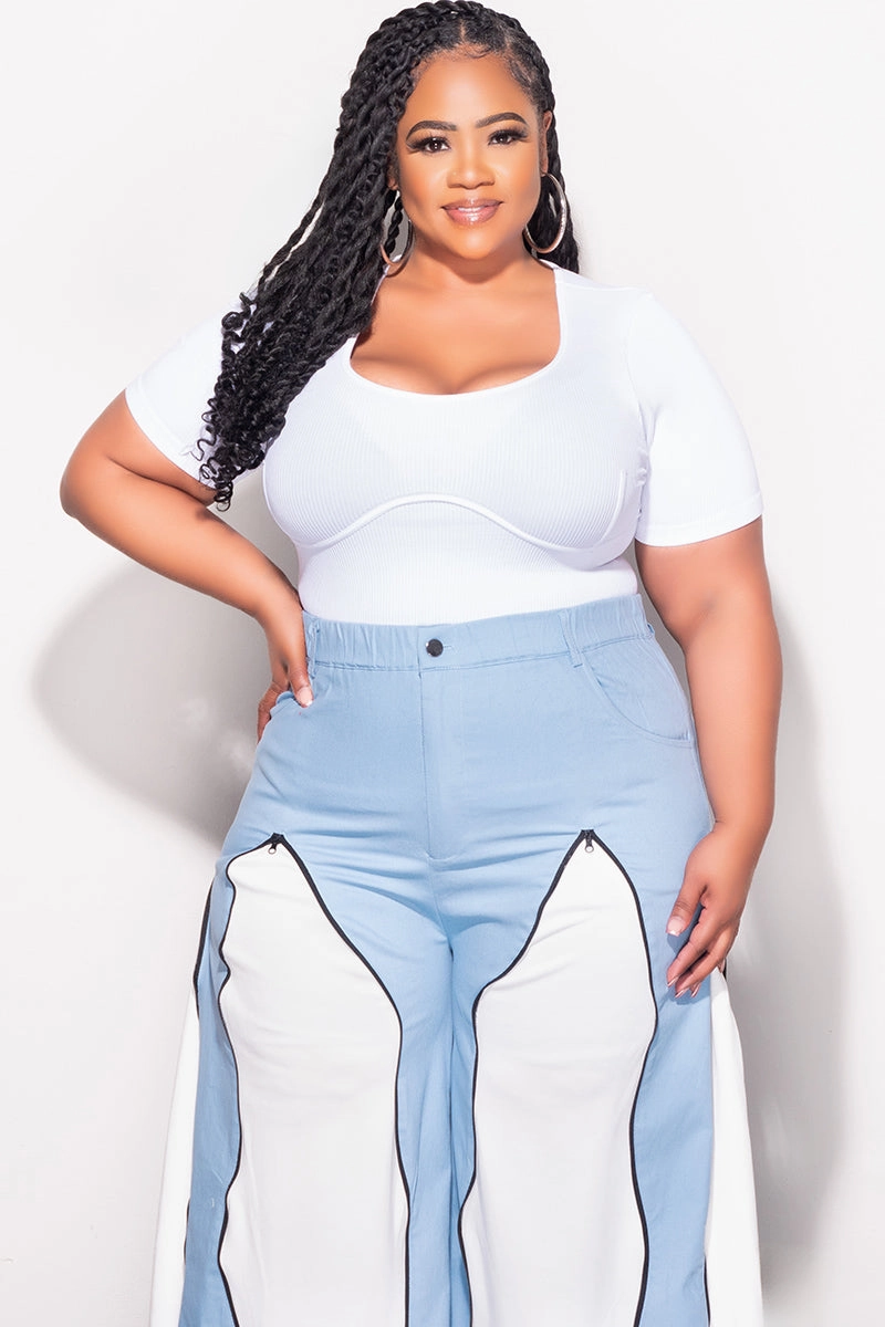Final Sale Plus Size Ribbed Top Front Boning in White HighRiseWaist