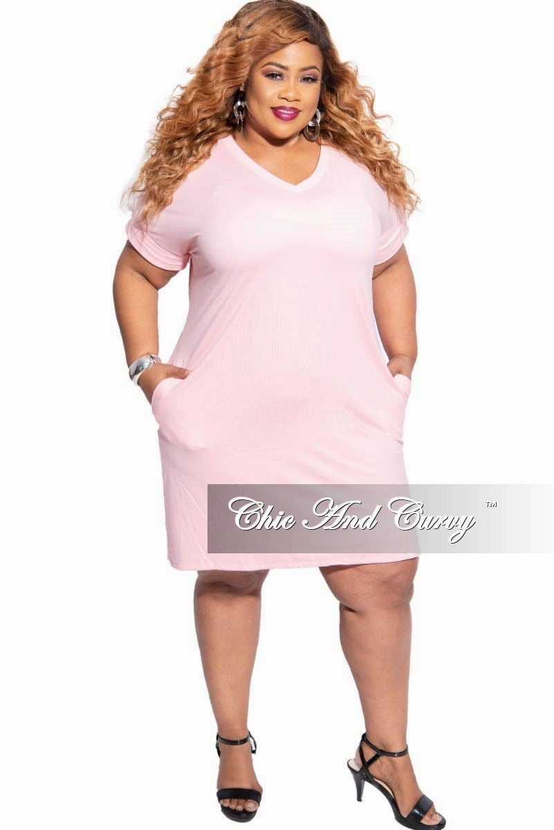 Final Sale Plus Size Rolled Sleeve V-Neck Dress in Dusty Pink Premium Look Body Movement