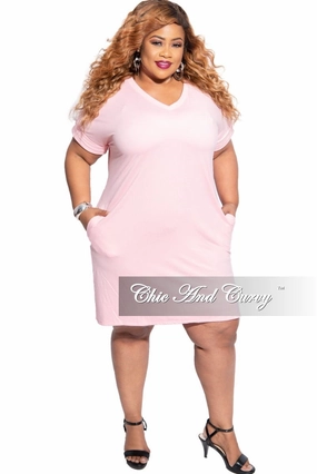 Final Sale Plus Size Rolled Sleeve V-Neck Dress in Dusty Pink Premium Look Body Movement