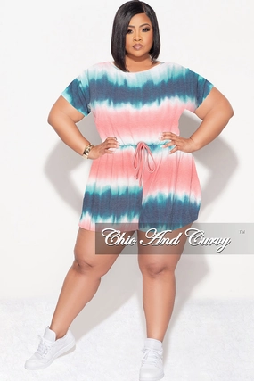 Final Sale Plus Size Romper with Drawstring in Pink Blue and Teal Ultra Soft
