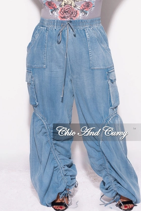 Final Sale Plus Size Ruched Cargo Pants in Denim Reinforced Stress Points