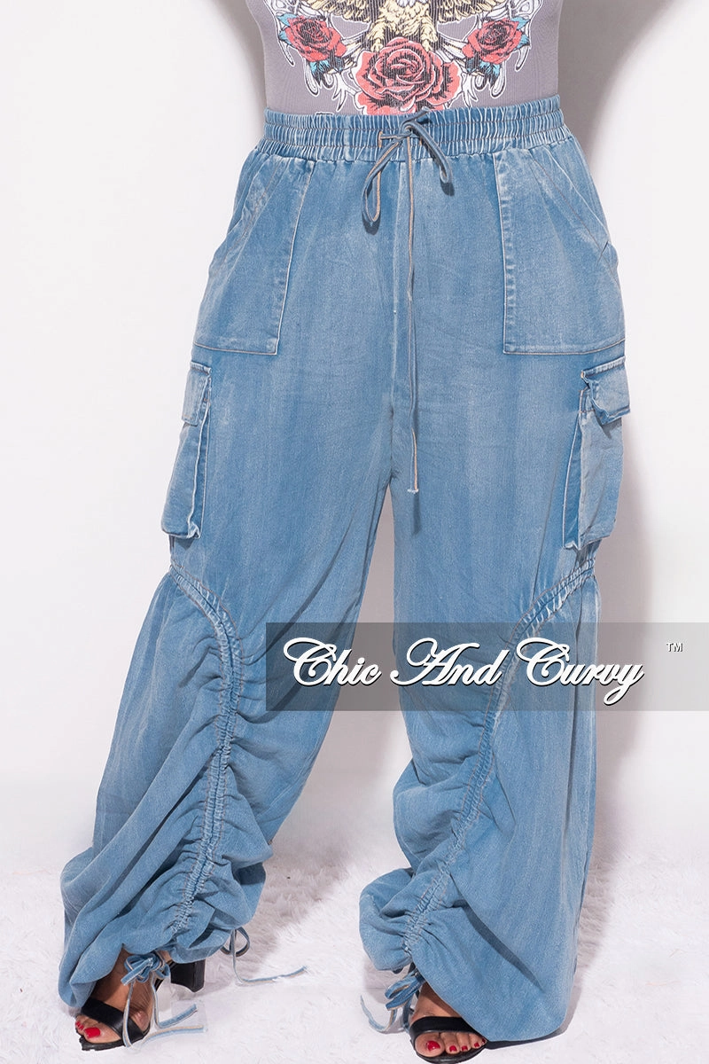 BreathableLining Final Sale Plus Size Ruched Cargo Pants in Denim