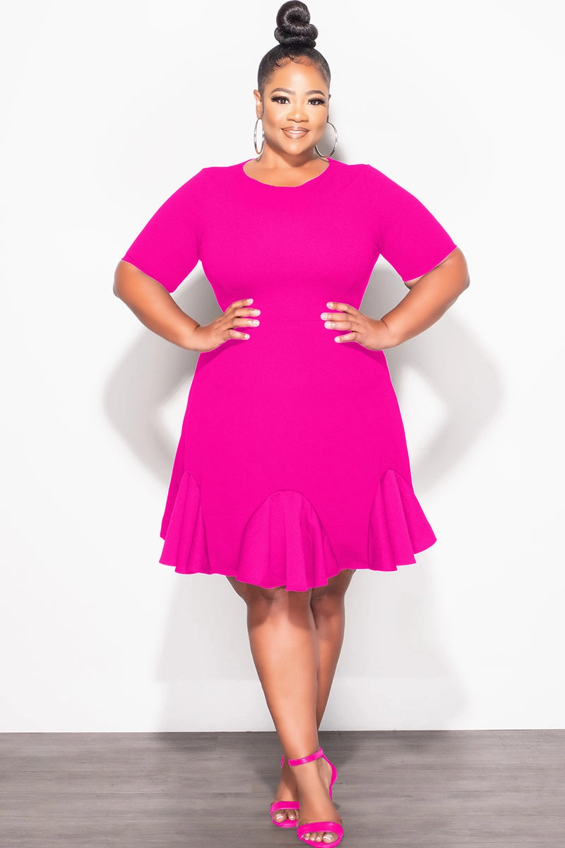Training Comfort Easy Stretch Final Sale Plus Size Ruffle Dress in Fuchsia