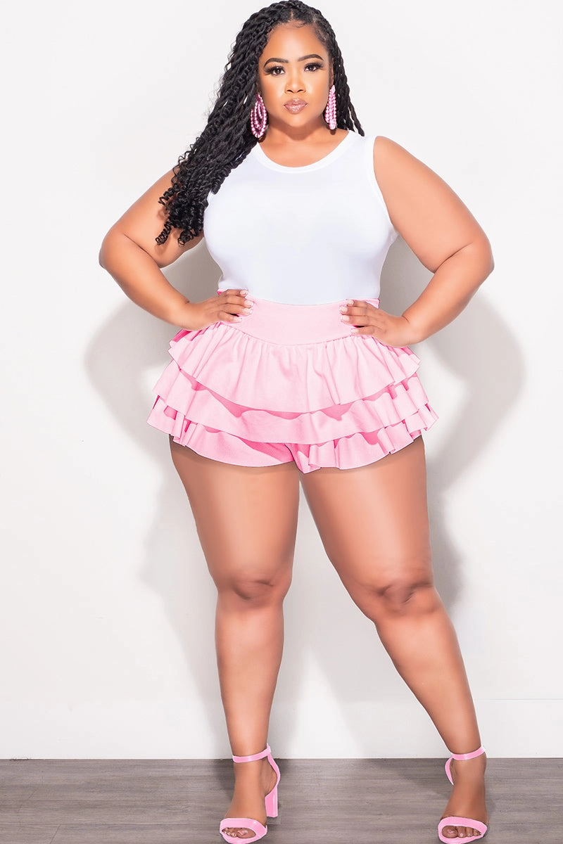 Cozy Touch Final Sale Plus Size Ruffle Layered Shorts in Pink