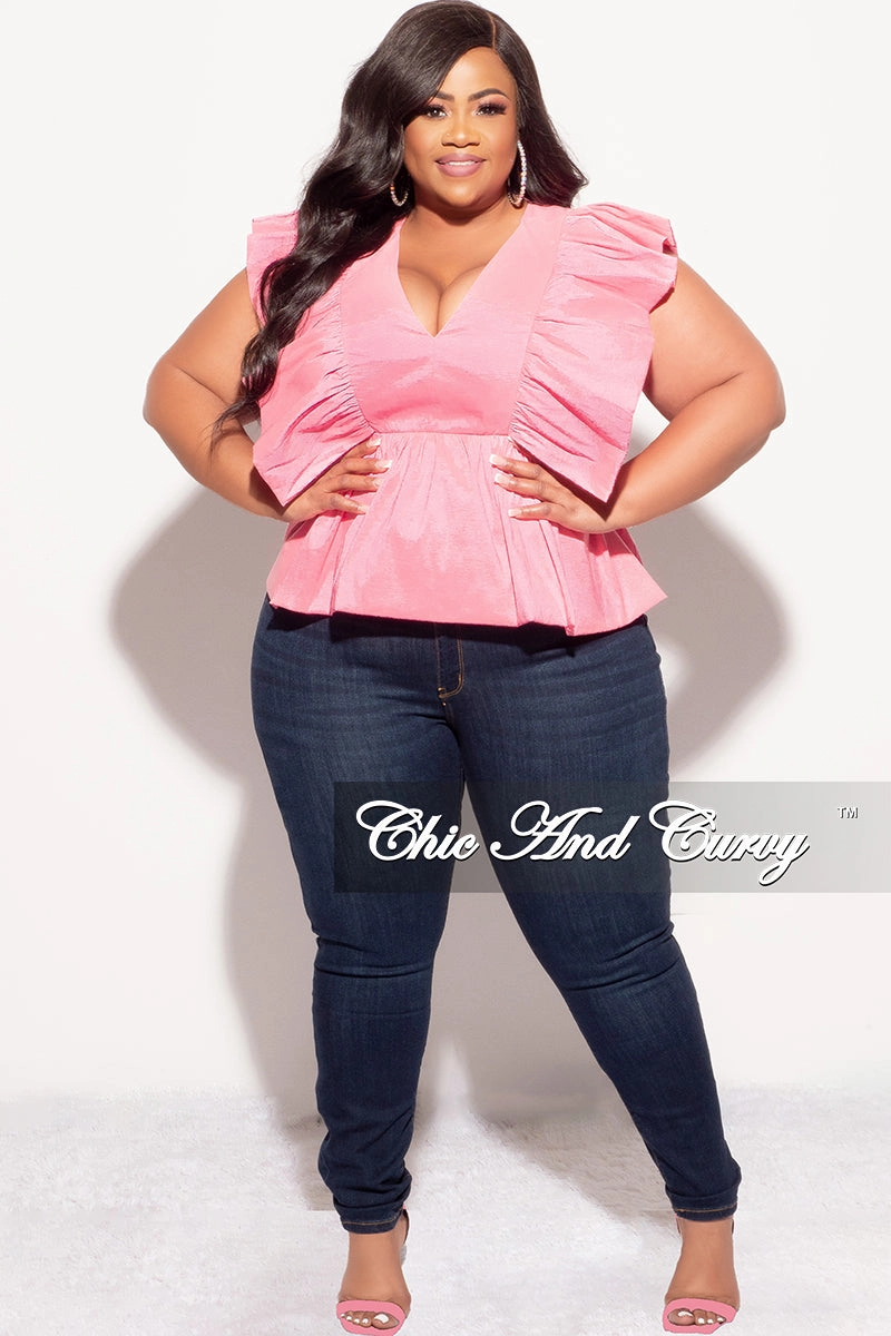 All Purpose Fit Final Sale Plus Size Ruffle Peplum Top in Pink
