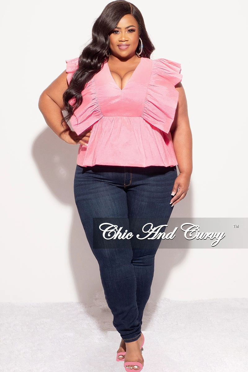 Final Sale Plus Size Ruffle Peplum Top in Pink AntiSnagZippers