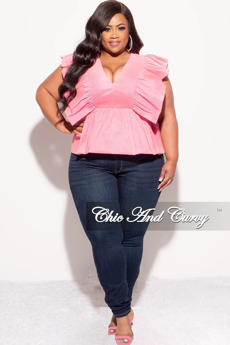 Final Sale Plus Size Ruffle Peplum Top in Pink Comfort Control