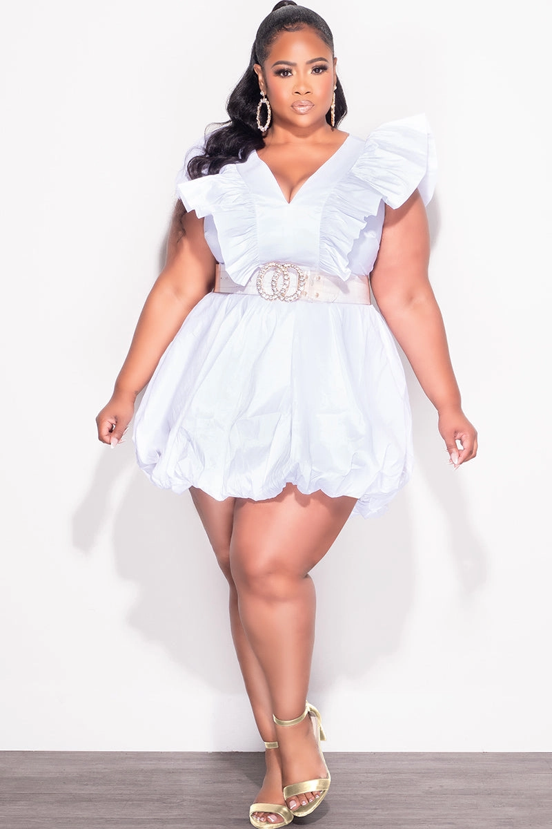 Chic Appeal Final Sale Plus Size Ruffle Trim Babydoll Bubble Dress with Cutout Back in White