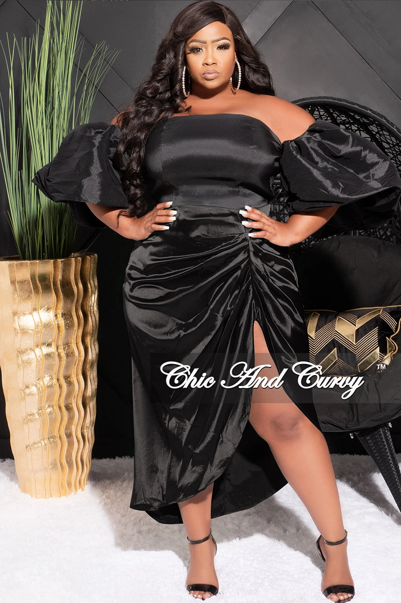 Chill Ready Final Sale Plus Size Satin Ruched Skirt in Black