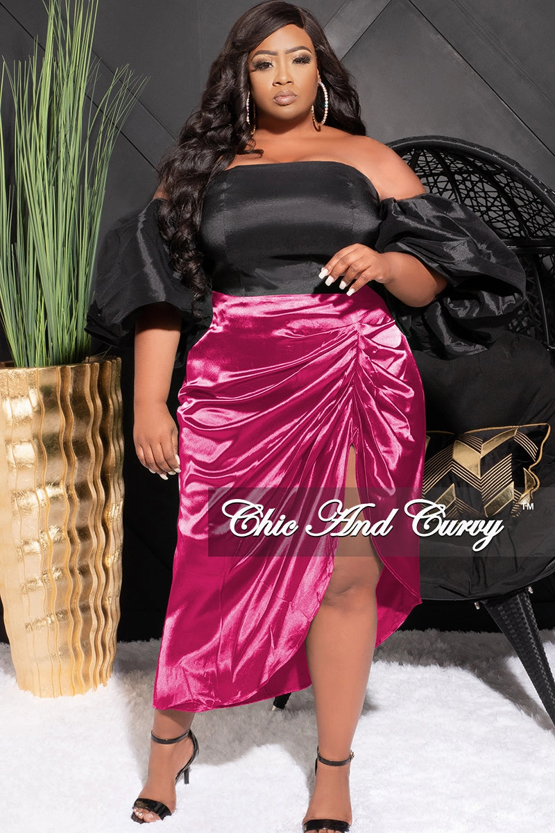 Final Sale Plus Size Satin Ruched Skirt in Fuchsia Performance Ready Fresh Fit