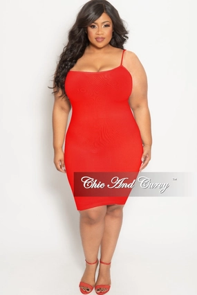 Final Sale Plus Size Seamless Spaghetti Strap Camisole Dress in Red Comfort Fit
