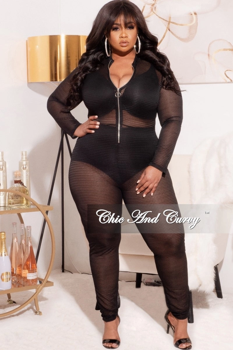 Final Sale Plus Size See Through Jumpsuit in Black Summer Seasonal Basic ErgonomicStitching