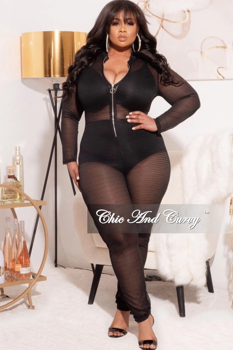 Final Sale Plus Size See Through Jumpsuit in Black Summer Rest Easy