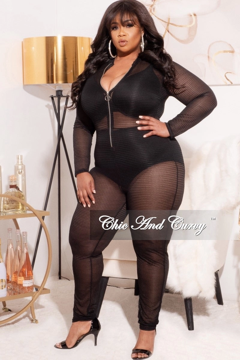 Flexible Wear Final Sale Plus Size See Through Jumpsuit in Black Summer