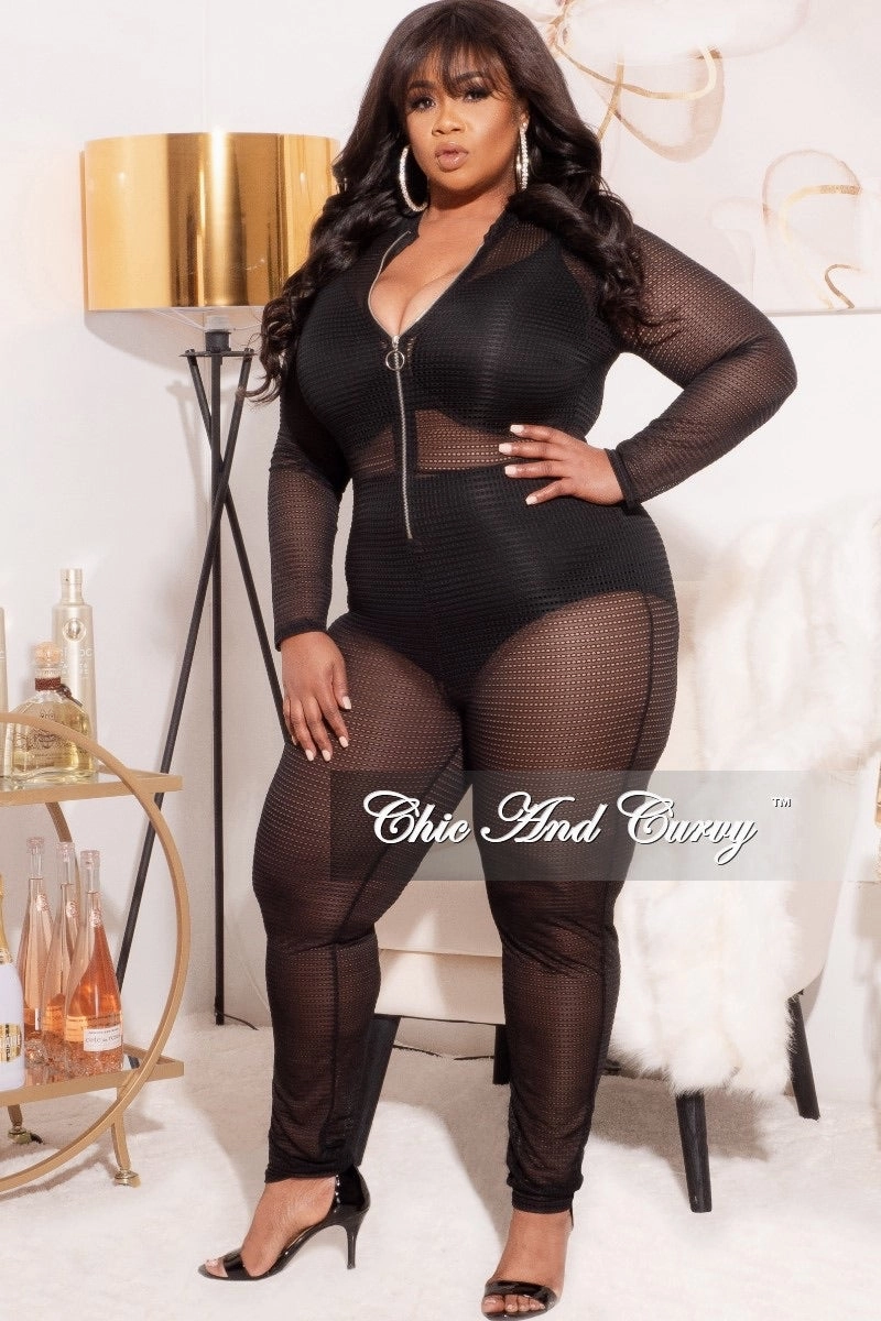 Final Sale Plus Size See Through Jumpsuit in Black Summer High-waisted fit